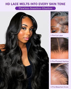 9x6 SKINLIKE Real HD Lace Closure Wig, Body Wave 180% Density 0.10mm Ultra-thin Swiss Lace Pre-plucked Bleached Small Knots With Baby Hair Natural Black Human Hair Wigs 26Inch