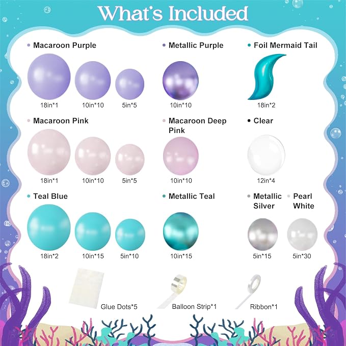 Mermaid Balloon Garland Arch Kit Baby Shower Party Decoration | 145pcs Purple - Image 4