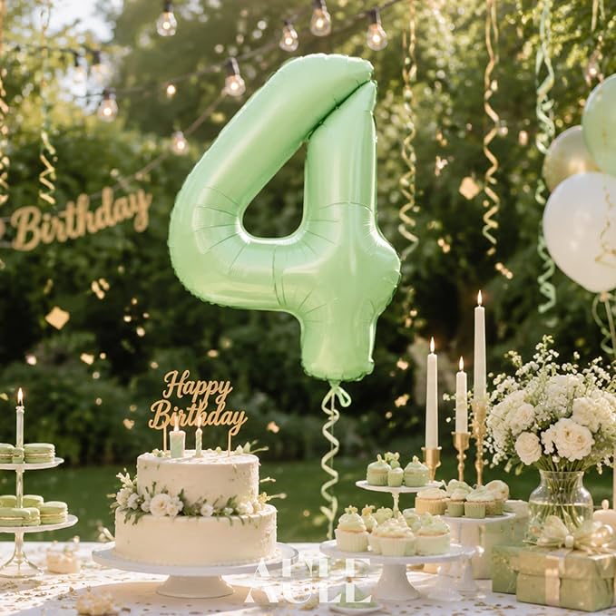 AULE 40 Inch Sage Green 4 Balloon Numbers Foil 0-9 Birthday Big Numbers | - Image 2