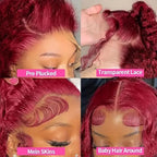 24 Inch 99J Burgundy Deep Wave Lace Front Wigs Human Hair 200% Density 13x6 Lace Front Wigs Human Hair Glueless HD Lace Frontal Wigs for Women
