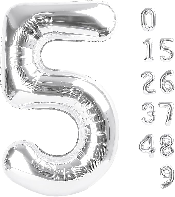 Large Number Balloons 40 Inch Silver 5 Balloon by Mluchee