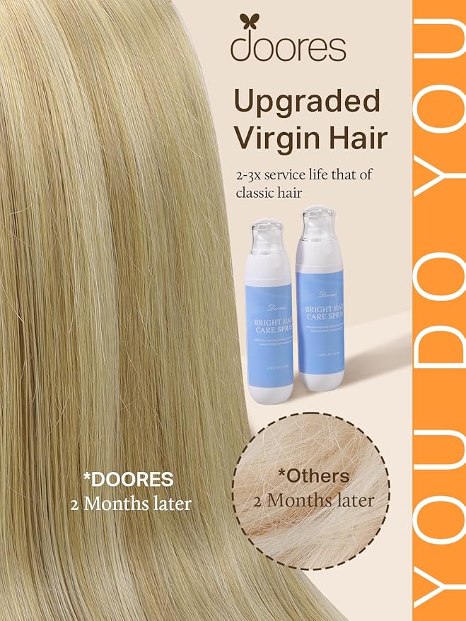 DOORES Human Hair Tape in Hair Extensions, Light Brown Highlighted Medium Blonde 18 Inch 50g 20pcs, Tape in Hair Extensions Remy Straight Hair Skin Weft