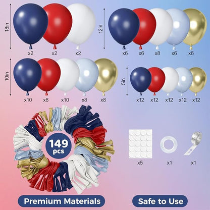 Ouddy Party 149Pcs Red White and Blue Balloon 4th of July Day Decorations - Image 3