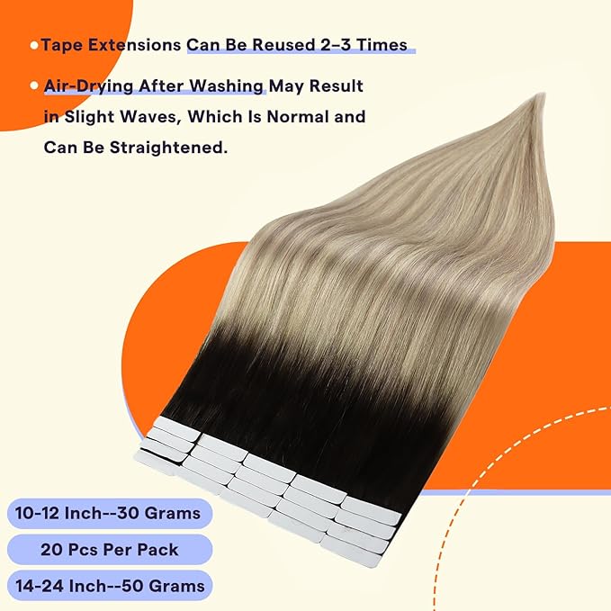 Full Shine Tape in Extensions Color 2 Fading to 18 Ash Blonde Highlight 60 Blonde Invisible Remy Human Hair Extensions Tape in 18 Inch 50g Seamless Skin Weft Extensions for Women Real Hair 20PCS