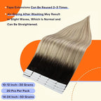 Full Shine Tape in Hair Extensions Human Hair 20 Inch Invisible Tape in Extensions Color 2/18/60 Brown Ombre Blonde 50g Remy Natural Hair Extensions Real Human Hair Tape Ins 20PCS for Women