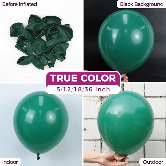 Bezente Dark Green Balloons Latex Party Balloons 100 Pack 12 inch | Emerald - Image 2