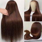 Hermosa 13x4 Brown Lace Front Wigs Human Hair Pre Plucked Hairline 180 Density Straight Lace Frontal Human Hair Wigs for Women 4# Brown Color 18 Inch