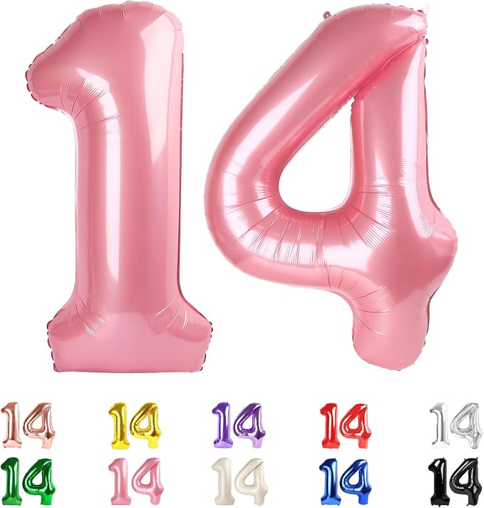 Number 14 Balloon 40Inch for 14 Year Old Birthday Decorations, Pearl Pink | by Mluchee