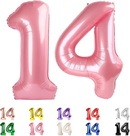 Number 14 Balloon 40Inch for 14 Year Old Birthday Decorations, Pearl Pink | by Mluchee