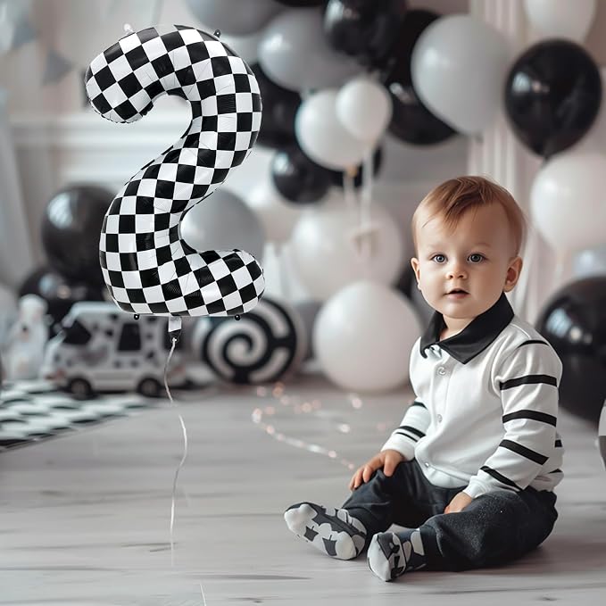 42 Inch Checkered Number Balloon 4, 4th Race Car Flag Birthday Party Supplies - Image 5