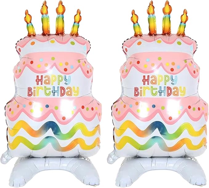 35" Pink Self-Standing Happy Birthday Mylar Balloons 2pk | birthday cake balloon by RychifPartySupplies