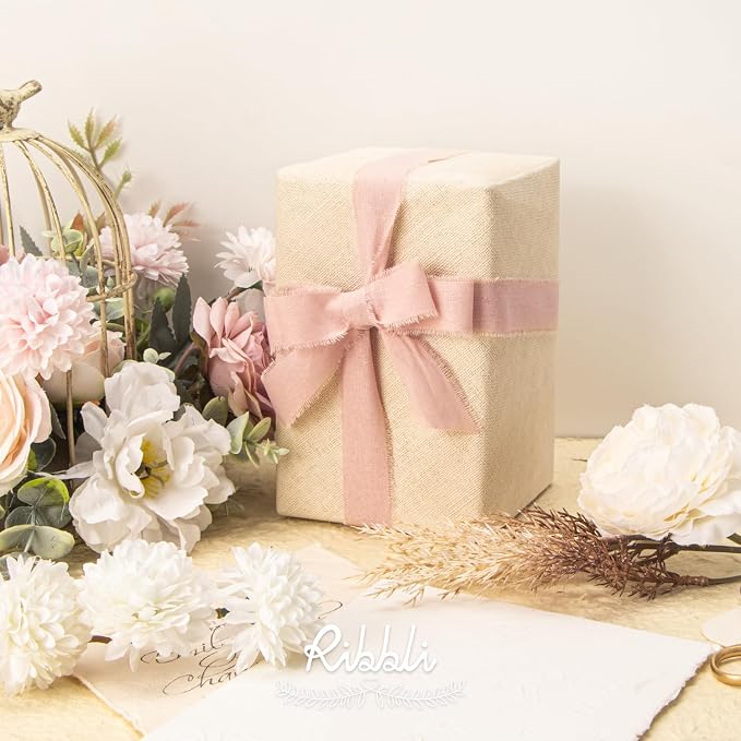 Ribbli 3 Rolls Pink Ribbon 1 Inch x 18 Yards Ivory Blush Dusty Pink Handmade - Image 3