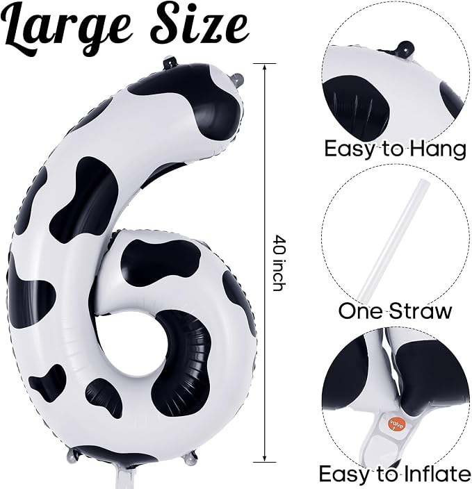 Cow Print Number 6 Balloon, Large 40 Inch Cow Number Birthday Balloons - Image 3