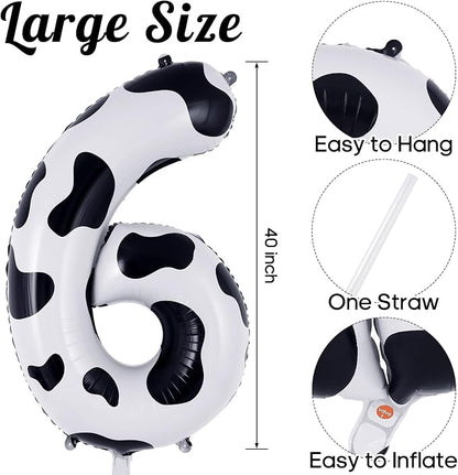 Cow Print Number 6 Balloon, Large 40 Inch Cow Number Birthday Balloons - Image 3