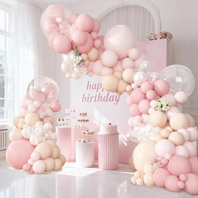 Vintage Pearl Pink Balloon Arch Kit 149 Pieces, Blush White Balloon Garland Set by Depotner