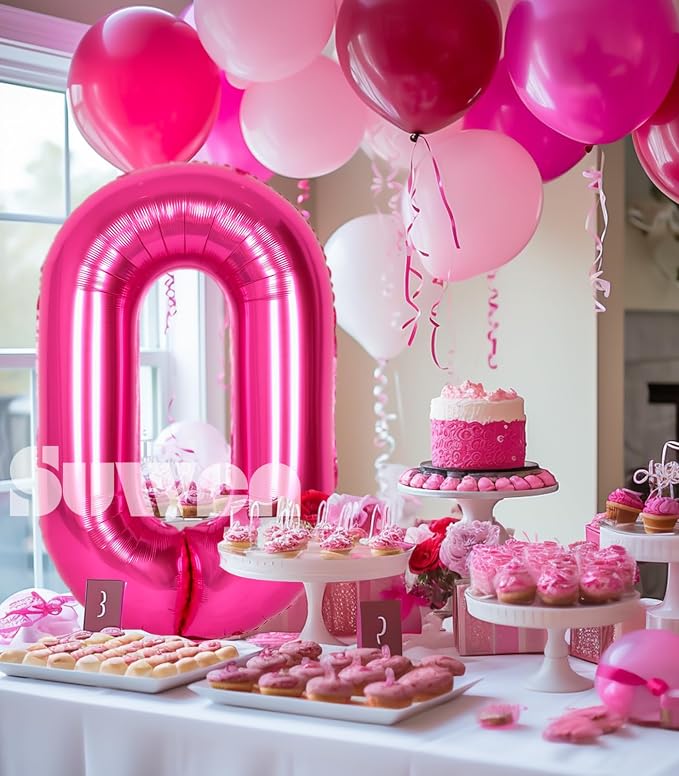 SUWEN 40 Inch Hot Pink Large 0 Balloon Numbers Big Foil Helium Number Balloons - Image 2