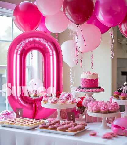SUWEN 40 Inch Hot Pink Large 0 Balloon Numbers Big Foil Helium Number Balloons - Image 2