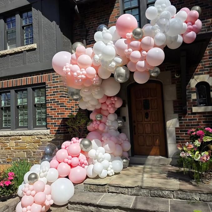 Pink White Silver Balloons Arch Kit - Image 4