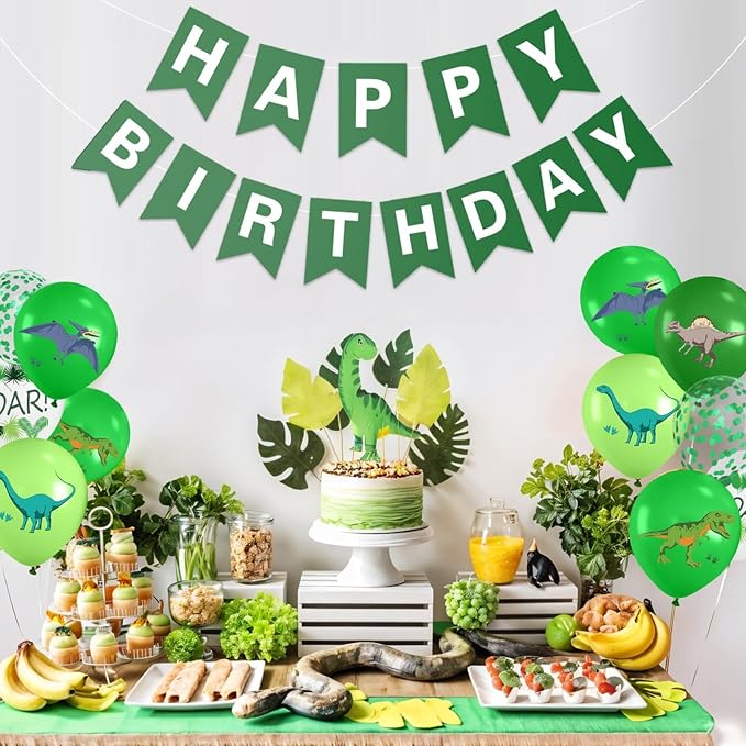 Dinosaur Balloons, 12 Inch Fruit Lime Dark Green White Confetti Balloons - Image 4