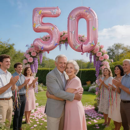 40 Inch Number Balloon Pink Large Mylar Foil Pink Number Balloons and Butterfly - Image 7