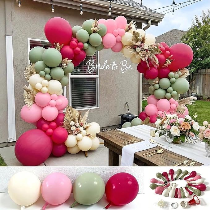 Hot Pink Sage Green Balloon Garland Arch Kit Double Stuffed | Dusty Olive Green - Image 3