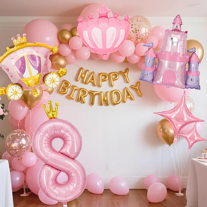 Minyu 6-Piece Princess Theme Party Decoration Set: Princess Carriage + Pink - Image 3