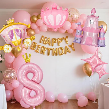 Minyu 6-Piece Princess Theme Party Decoration Set: Princess Carriage + Pink - Image 3