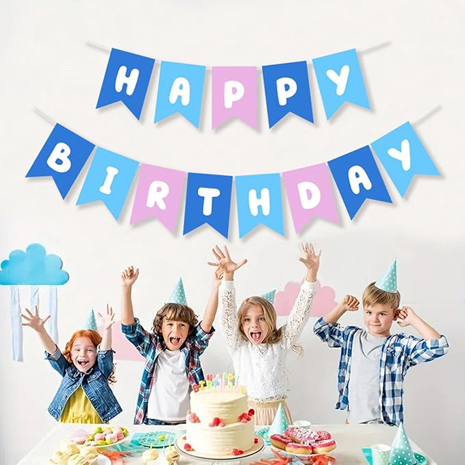 ZHENGYE Blue Pink Happy Birthday Banner - Image 2