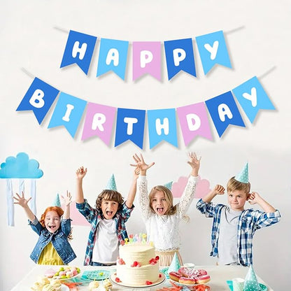 ZHENGYE Blue Pink Happy Birthday Banner - Image 2