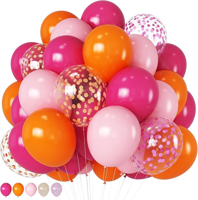 Jobkoo Pink and Orange Balloons 12 Inch Sunset Coral Orange Hot Pink Tropical by Jobkoo