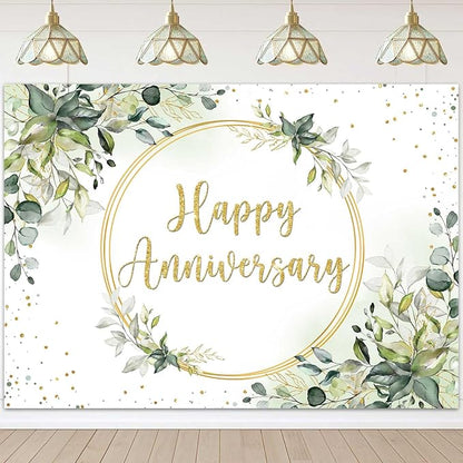 7x5ft Happy Anniversary Backdrop Sage Green Eucalyptus Wedding Anniversary by Sensfun