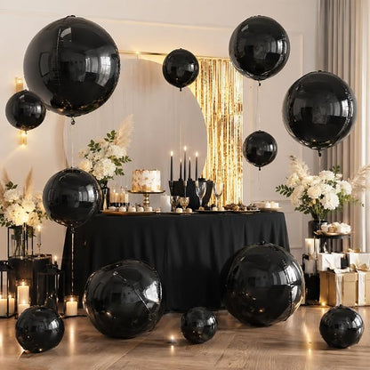 15 Pcs Black Round Foil Balloons, 22/15/10 Inch 4D Ball Balloons Black Ball - Image 4