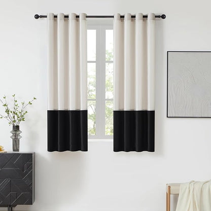 Modern Cream White Black Decorative Velvet Curtains 63 inches 2 Panels | Color by ModernShinyVelvetCurtains
