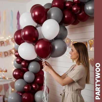 PartyWoo Burgundy White and Gray Balloons 66pcs 12 Inch Burgundy Balloons | - Image 8