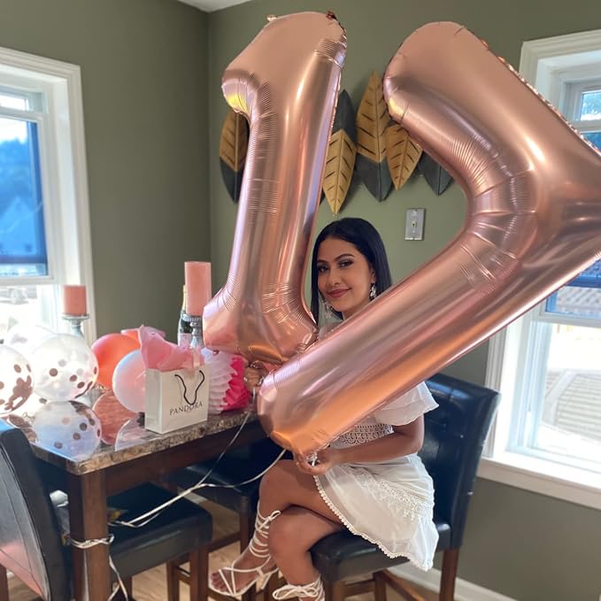 Rose Gold Number Balloons, 40inch Large Number 7 Foil Mylar Helium Balloons - Image 5
