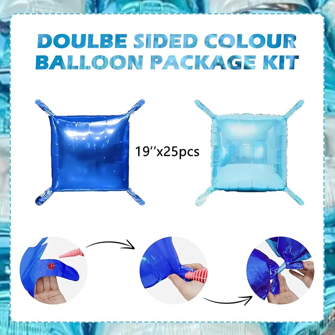 Metallic Navy Blue and Pearl Blue Square Foil Balloons Wall Tunnel Backdrop - Image 2