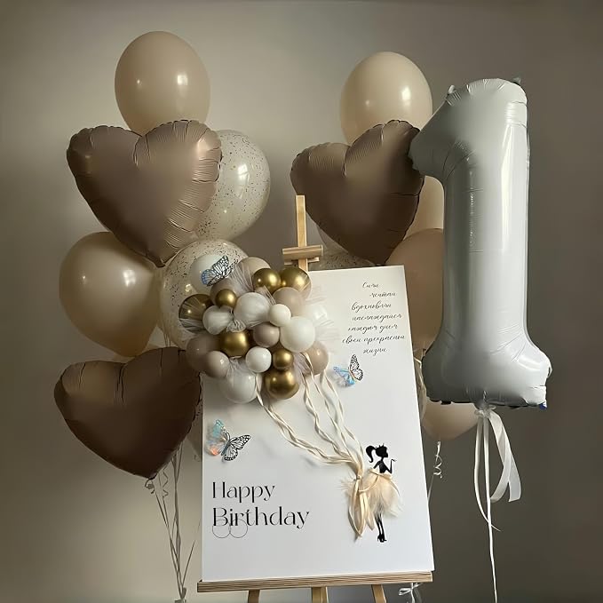 40 Inch Beige Number 1 Balloon for 1st Birthday Decoration, Large Self - Image 5