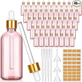 Lallisa 48 Pcs Glass Dropper Bottles with Eye Dropper Dispensers Lab Dropping Bottles with 4 Pcs Long Pipettes 4 Funnel and 80 Label for Travel Cuticle Massage Essential Oils Perfume (Pink,4 oz)