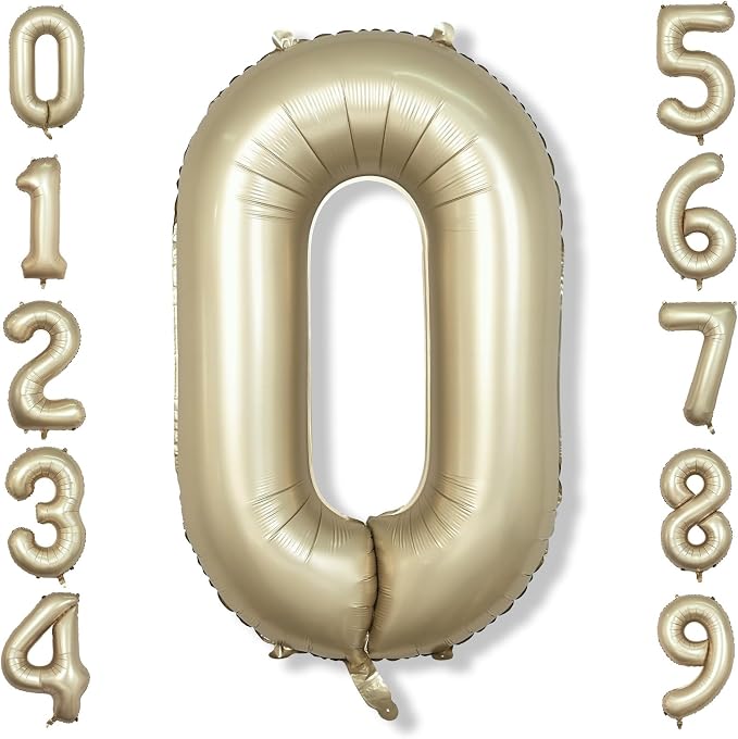 Metallic Gold Number 0 Balloons 40 Inch, Large Champagne Number Balloons 0-9 Set by Isndare