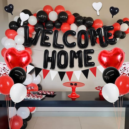 TONIFUL 16" Black Red Welcome Home Balloons Banner Housewarming Party Decor | - Image 5