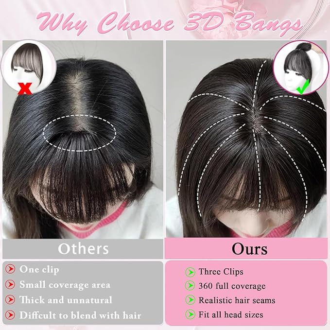 Hair Toppers for Women Real Human Hair Clip in Bangs 360° Cover Remy Human Hair Topper with Bangs for Thinning Realistic Scalp Upgrade Swiss Lace Base Hairpieces Cover Gray Hairy Roots Caramel Brown