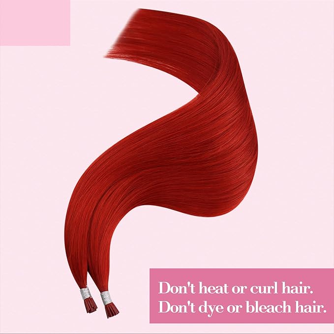 YoungSee Red Hair Extensions I Tips 20 Inch Colored I Tip Extensions Human Hair Red 25s 25g Itip Hair Extension Real Human Hair Colorful Remy Hair Diy Hair-Extension