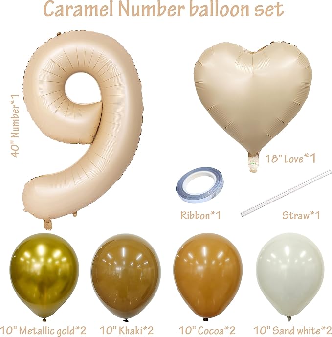 40 In Caramel Number Balloons Helium Foil Mylar latex Balloon Digital 9 | - Image 2