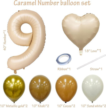 40 In Caramel Number Balloons Helium Foil Mylar latex Balloon Digital 9 | - Image 2