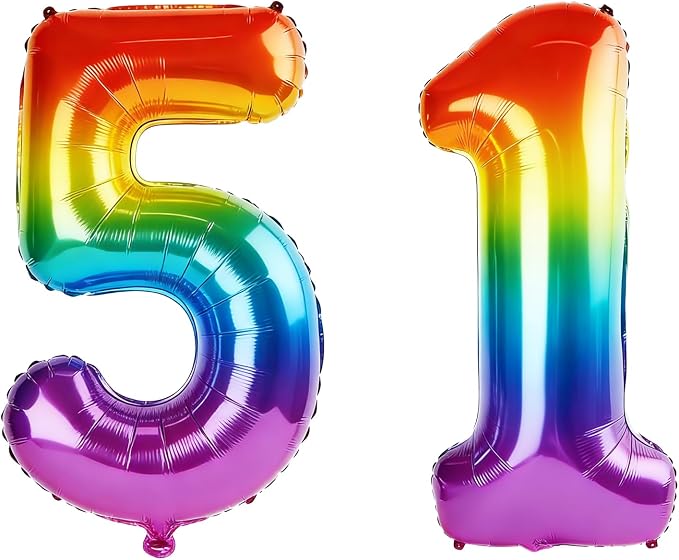 40 Inch Number 51 Balloons for 51st Birthday Party Decorations, 0-100 Rainbow by FOBELEC
