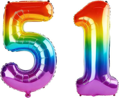 40 Inch Number 51 Balloons for 51st Birthday Party Decorations, 0-100 Rainbow by FOBELEC