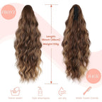 18" Ponytail Extension, Claw Clip Ponytail Extensions for Women Wavy Pony Tails Hair Extensions Fluffy Natural Looking Synthetic Hairpiece for Daily Use (Light Brown Mixed Honey Gold)