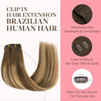 GOO GOO Clip in Hair Extensions Real Human Hair, Remy Human Hair Extensions Clip ins for Women, Natural Human Hair, 20inch 80g 2Pcs, #4/27/4 Balayage Chocolate Brown to Caramel Blonde