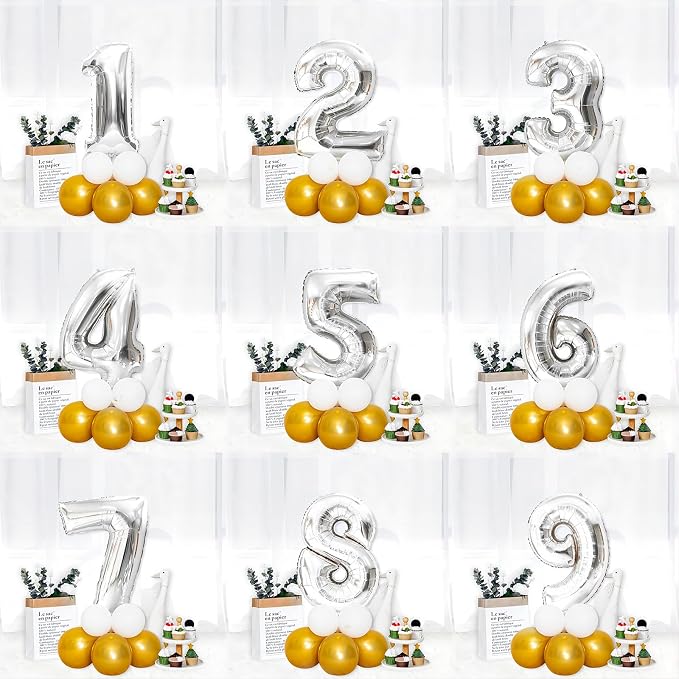 40 Inch Silver Number Balloons, Helium Mylar Foil Number Balloons - Image 7