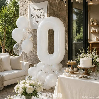 SUWEN 40 Inch White Large 0 Balloon Number Big Foil Helium Numbers 0-9 | Giant - Image 4